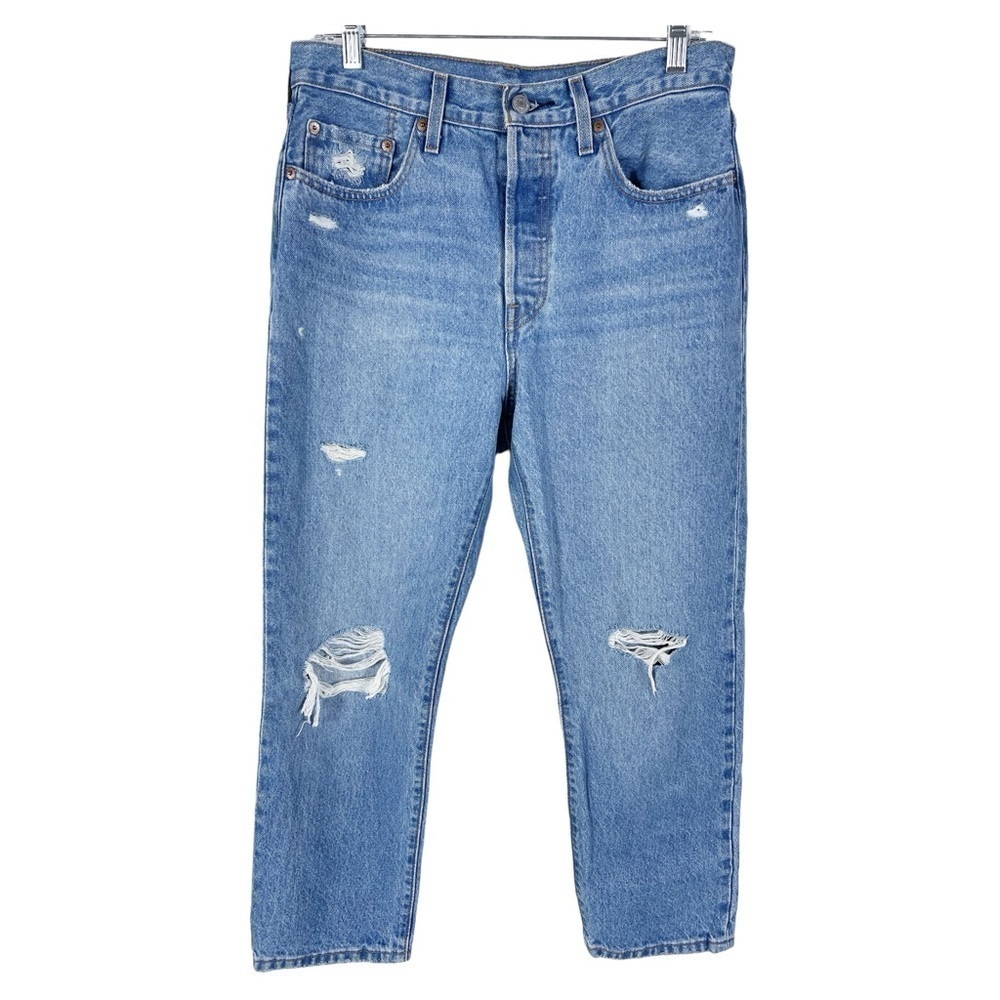 Levis 501 High Waist Button Fly Distressed Womens Ripped Crop Jeans 28/26